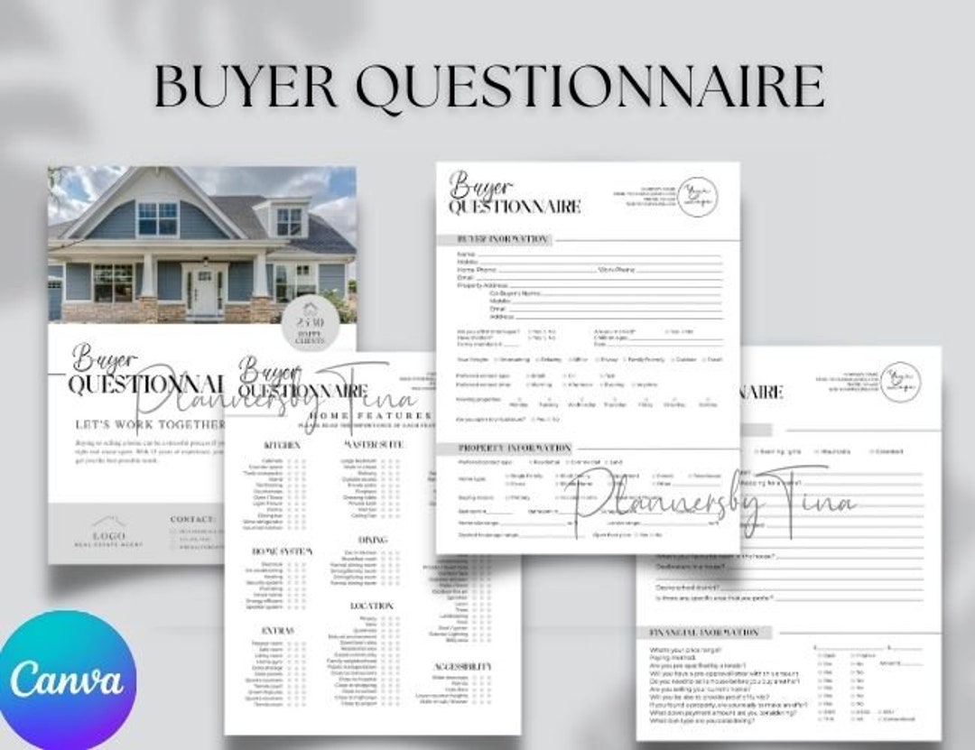 Real Estate Buyer Questionnaire Form Editable Template, Client