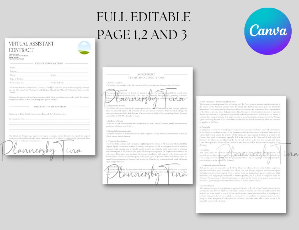 Editable and Printable Virtual Assistant Bundle Forms Editable Template ...