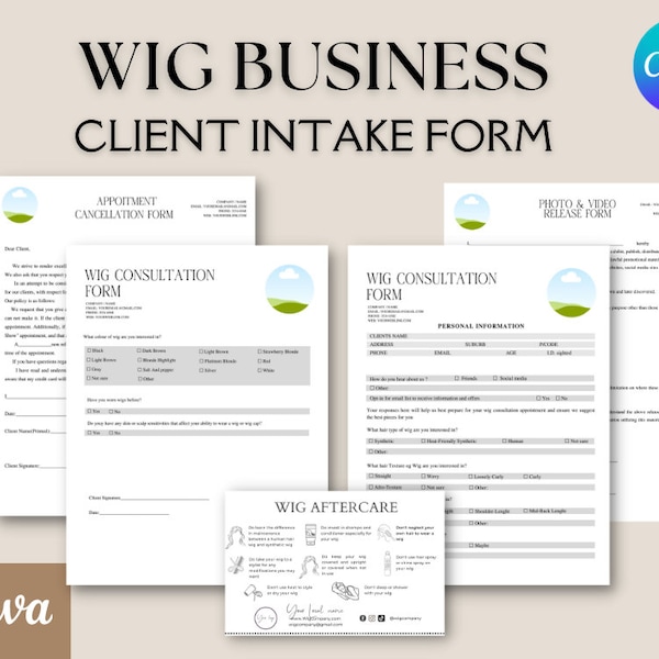 Editable and Printable Wig Consultation Form Template, wigs Client Form, Wig and Hair Business Forms, Hair Stylist, Beauty Salon