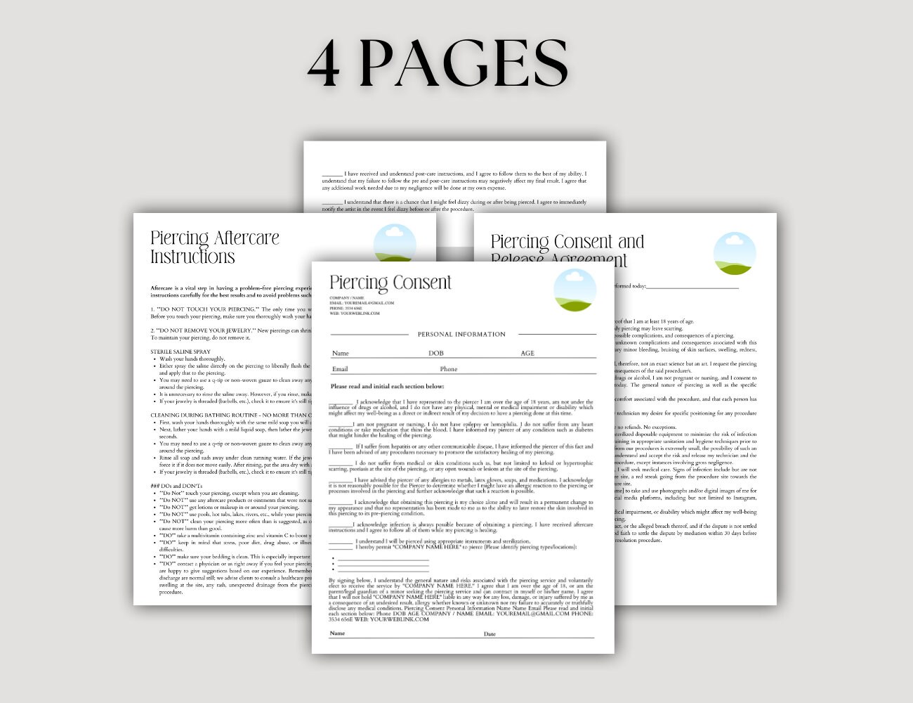 Editable and Printable Body Piercing Bundle Client Intake Form ...