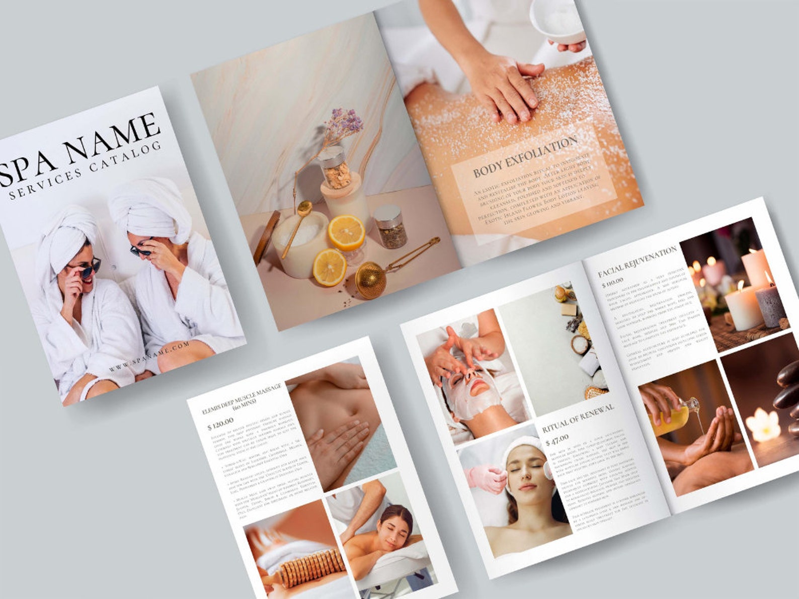 Editable and Printable Elegant Spa Catalog Template, Spa Services