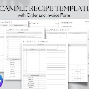 Receita de vela imprimível e editável, formulário de modelo de teste de vela, modelo de fatura e formulário de pedido, negócio de velas, planejador Candle Maker