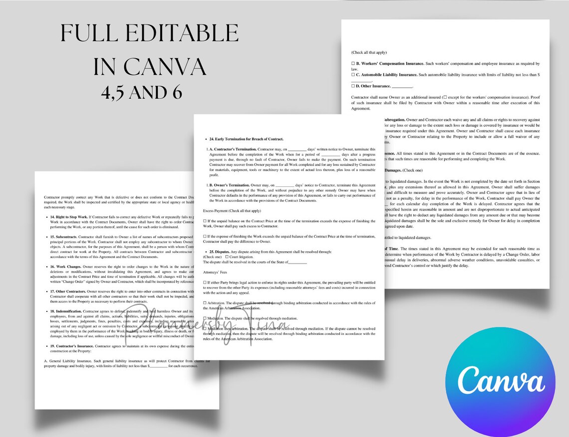 Editable Construction Services Contract Agreement, Professional ...