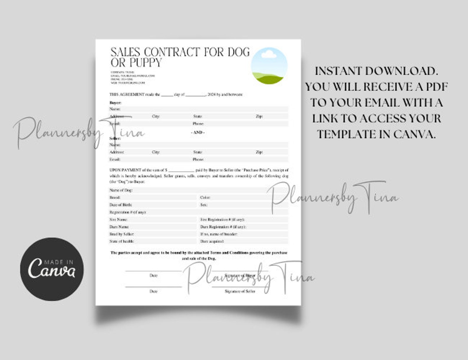 Editable Puppy Sales Contract Template, Dog or Puppy Sale Contract
