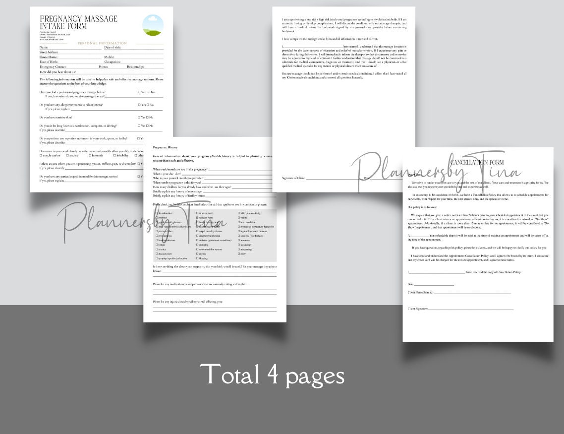 Maternity Intake Form Editable and Printable Pregnancy Massage Client Intake Forms, Editable ...