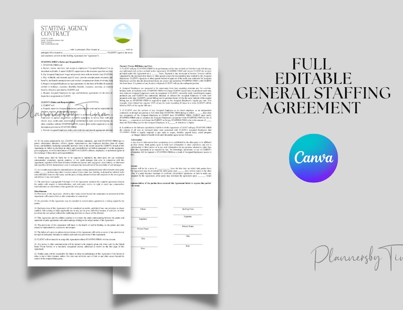 Editable and Printable Staffing Agency Contracts Template, Recruitment Editable and Printable Staffing Agency Contracts Template, Recruitment