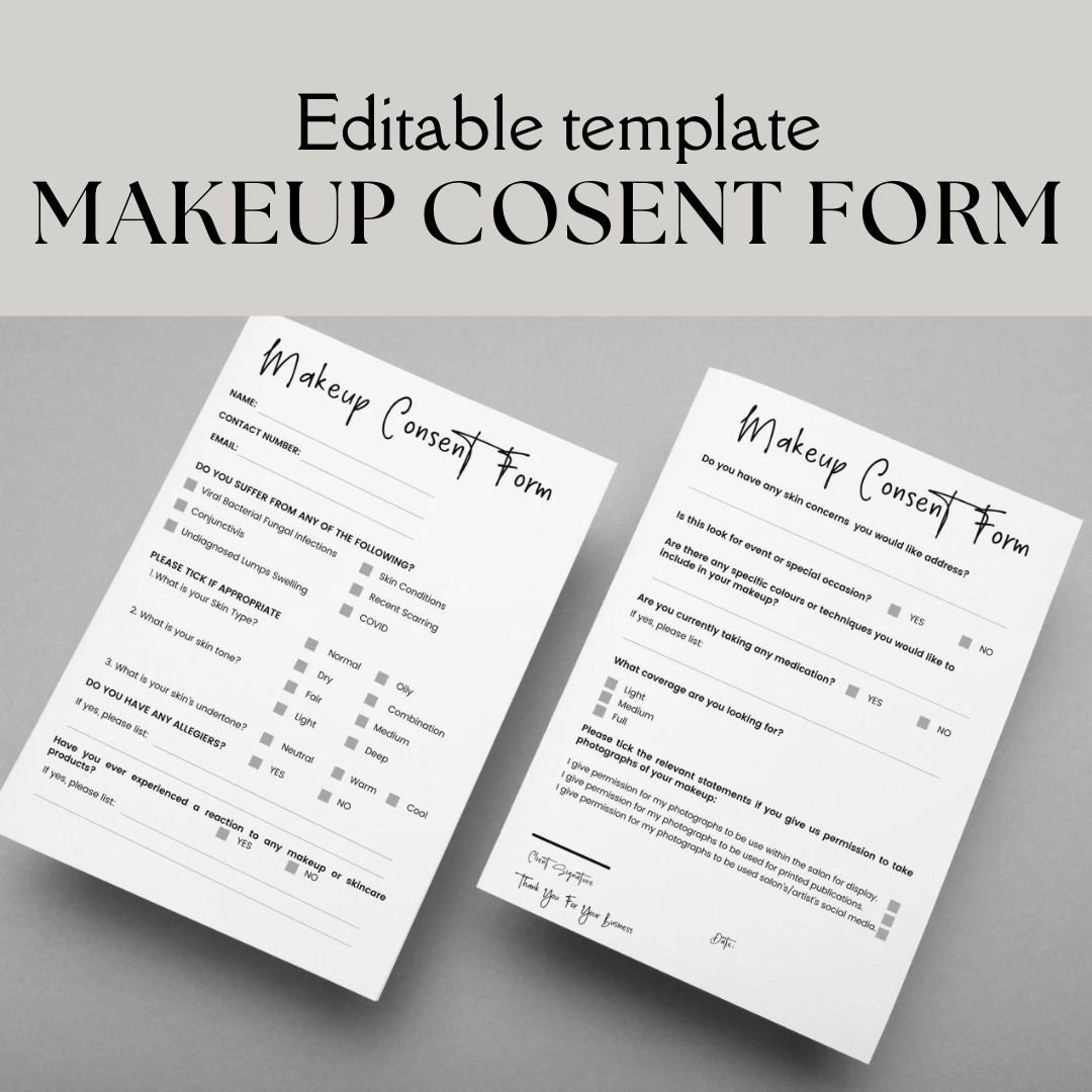 Editable and Printable Makeup Consent Form, Makeup Consultation Form