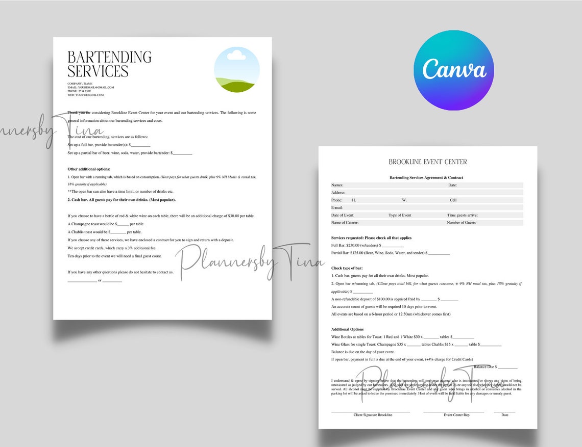 Editable and Printable Bartending Contract Contract Agreement Template ...