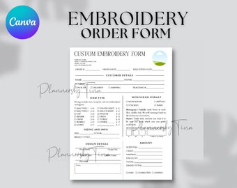 Editable and Printable Embroidery order form template, Custom Embroidery order form, Embroidery business forms, Embroidery Pricing form