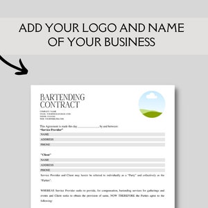 Editable and Printable Bartending Contract Contract Agreement Template ...
