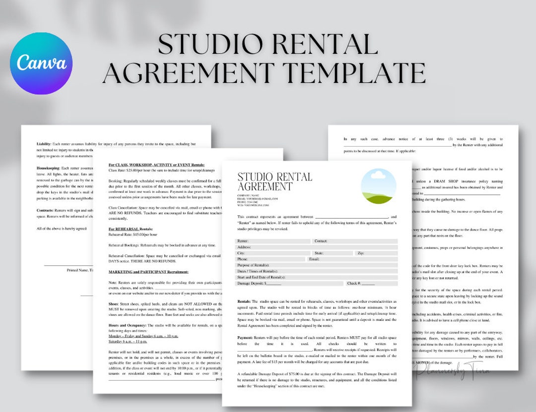 Editable and Printable Studio Rental Agreement Contract Template