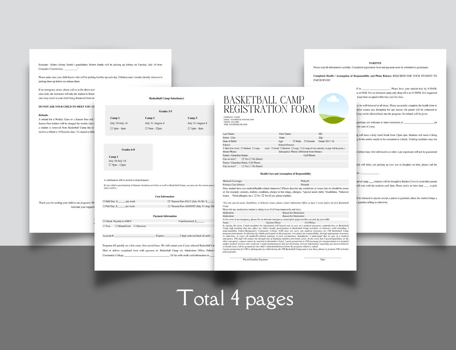 Editable and Printable Basketball Camp Registration Form Template ...