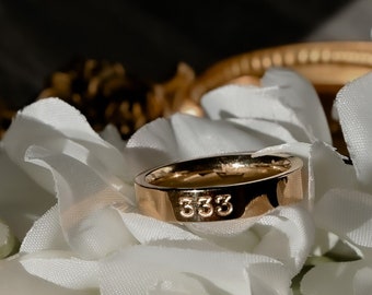 333 Angel Number Ring: 14k Gold Stackable Unisex Ring