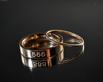555 Angel Number Ring: 14k Gold Waterproof Engraved Band