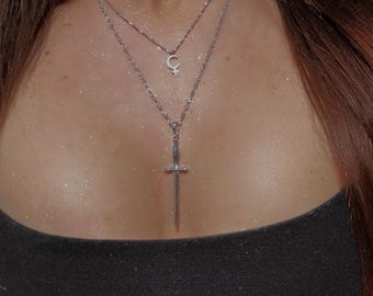 Silver DAGGER Necklace | Water-Resistant Stainless Steel Serpent Sword Pendant