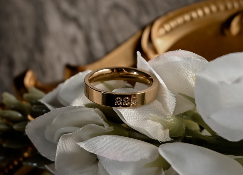 222 Engraved 14k Gold 4mm band ring