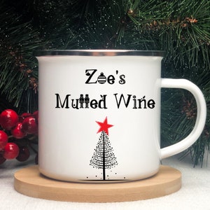 Personalised Christmas Mulled Wine Mug, Enamel Mulled Wine Cup, Christmas Gift for Friend