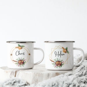 Christmas Mulled Wine Mugs, Personalised Monogram Wreath Mug, Mulled Wine Gift for Couple, Christmas Wedding Mugs