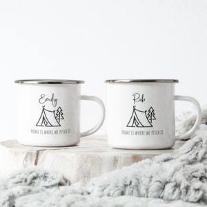 Personalised Camping Mugs, Pair of Enamel Mug, Family camping mugs