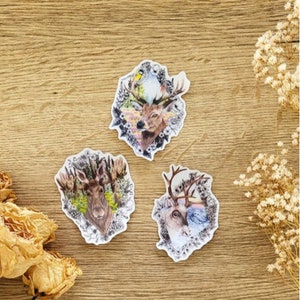 Collectie grillige bos herten vinylstickers - set van 3 gezellige, op de natuur geïnspireerde waterdichte gestanste kunststickers