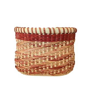 Terracotta Oblong Caned Basket with Wood Base - 8&quot; x 7&quot;