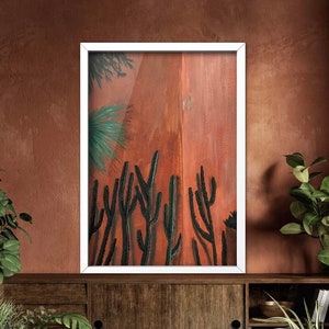 The Skinny Cactus /Terracotta Colour/ Illustration / Art print / A5, A4/Morocco Art print / Marrakesh Print / Wall Art / Gouache Painting