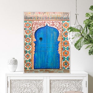 Porta marocchina / Illustrazione / Stampa d&#39;arte / A5, A4/Marocco Art print/Blue Door/Stampa /Wall Art/Gouache Painting/Porta marocchina/Stampa marocchina