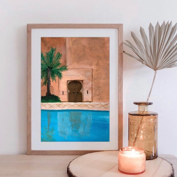 Impression de Marrakech / Illustration / Art print / A5, A4/Maroc Art print/ Palmtree /Wall Art/Gouache Painting/Moroccan Print /Maroccan Painting