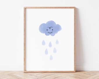 Cloud Rain Printable Poster, wall Art, Nursery Decor, Kids Room Poster, Digital Download