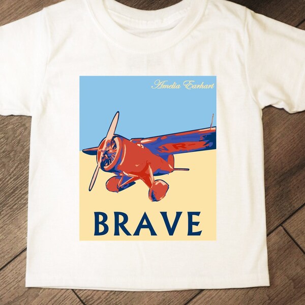 Brave Amelia Earhart plane Printable graphic for feminist t-shirt