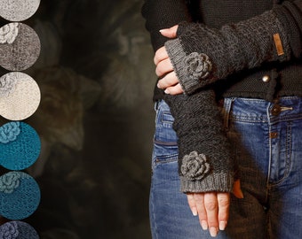 Pulse warmer "model Lana" knitted arm warmers made of wool, lined with fleece