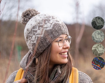 Wool hat with pompom model "Nando", completely lined with fleece, winter hat, knitted hat