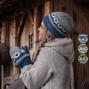 Beanie wool hat in sheep design Model Samsar completely lined with fleece image 1