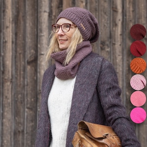 Wool hat &quot;Model Lina-Red tones&quot; lined knitted hat, women&#39;s winter hat, slouch hat