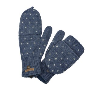 Folding gloves model Naomi with little hearts completely lined with fleece Jeansblau 19398