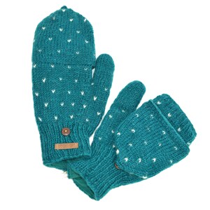 Folding gloves model Naomi with little hearts completely lined with fleece Petrol 741498