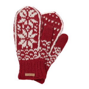 Gefütterte Fäustlinge im Norweger Design Modell Snowmor Hoher Schurwollanteil Winter Handschuhe Rot