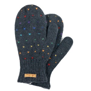 Fäustlinge aus Wolle Modell Nadeen-Regenbogen, komplett mit Fleece gefüttert, Fausthandschuhe, Winterhandschuhe Reg. Granitbl 2 268R