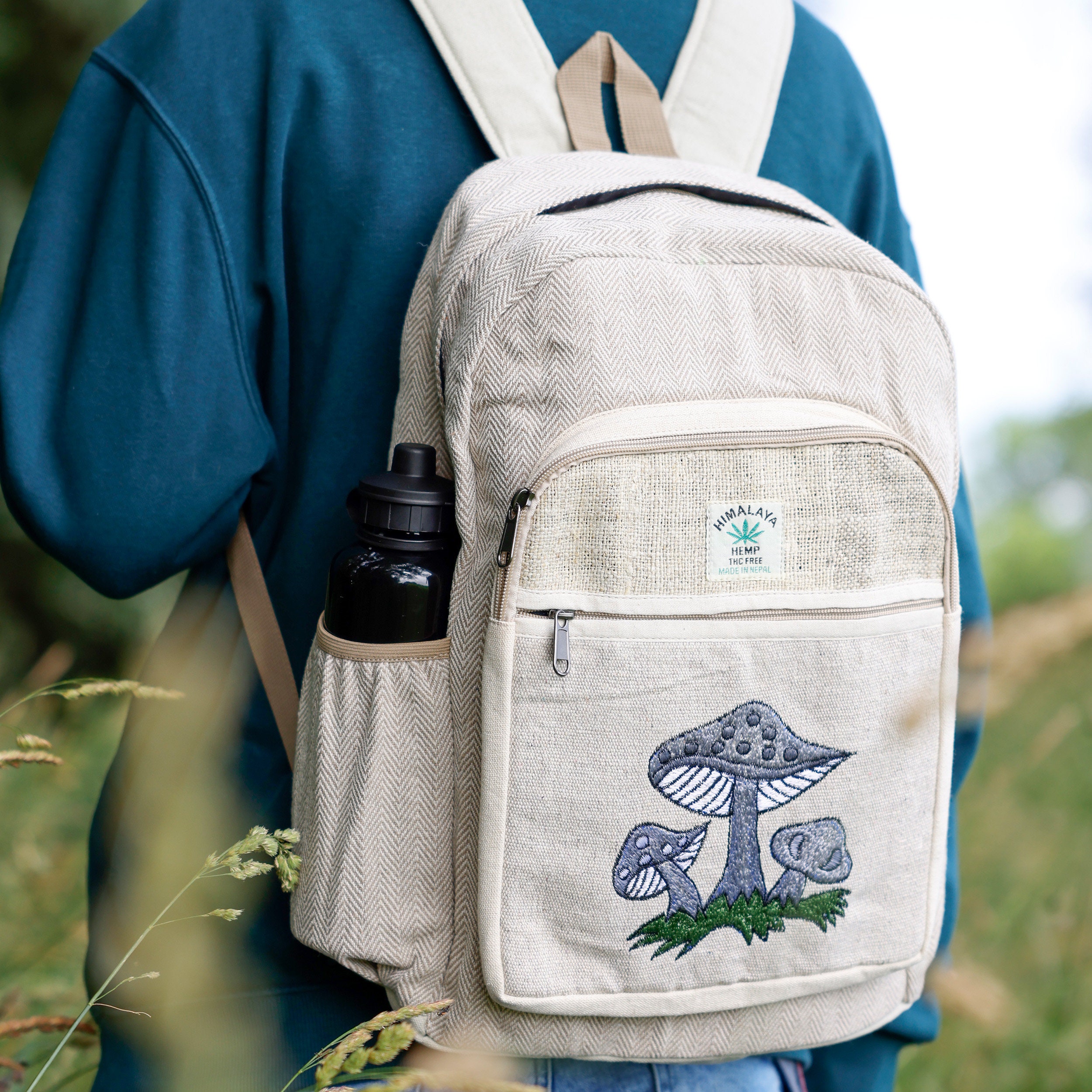 Kathmandu Imports Mushroom Backpack Lined Adjustable Straps Nepal Mushroom Print Hemp Mini Backpack - Nepalese Handmade Bag  main image 4