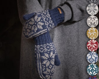 Gefütterte Fäustlinge im Norweger Design Modell Snowmor - Hoher Schurwollanteil - Winter Handschuhe