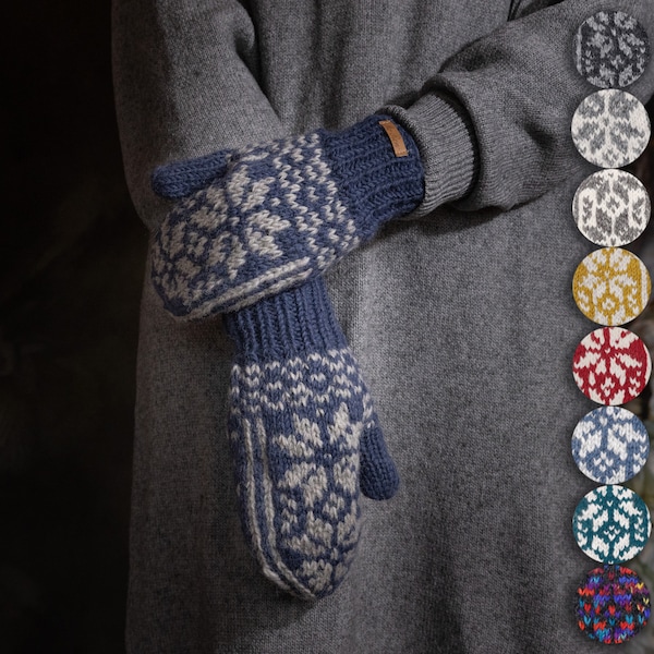 Gefütterte Fäustlinge im Norweger Design Modell Snowmor - Hoher Schurwollanteil - Winter Handschuhe