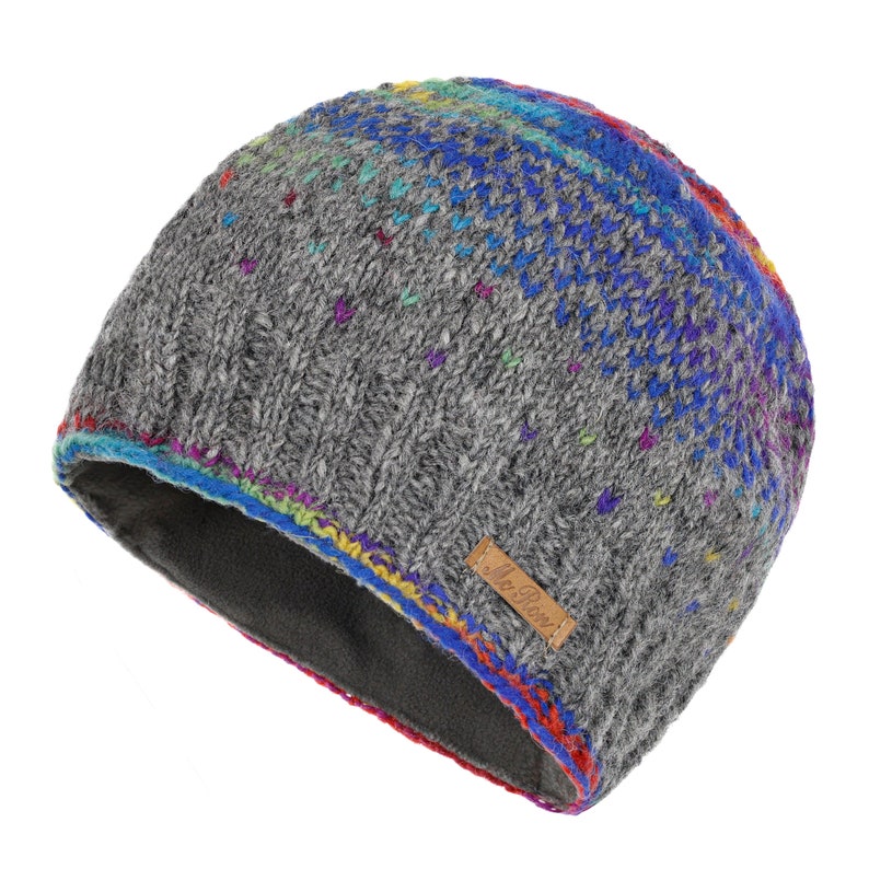 Wool hat Model Milan-Rainbow knitted hat, fully lined with fleece, winter hat Mittelgrau Rb. 2 96R