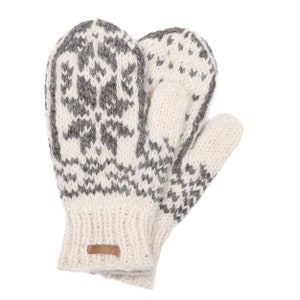Gefütterte Fäustlinge im Norweger Design Modell Snowmor Hoher Schurwollanteil Winter Handschuhe Weiß