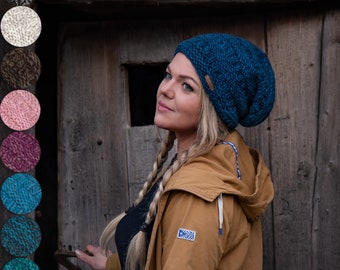 Beanie Wollmütze "Modell Aloha" Oversize Strickmütze aus Schurwolle, gefüttert mit Fleece