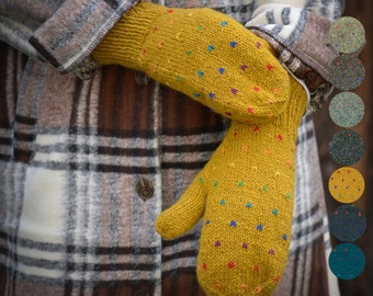 Fäustlinge aus Wolle "Modell Nadeen-Regenbogen", komplett mit Fleece gefüttert, Fausthandschuhe, Winterhandschuhe