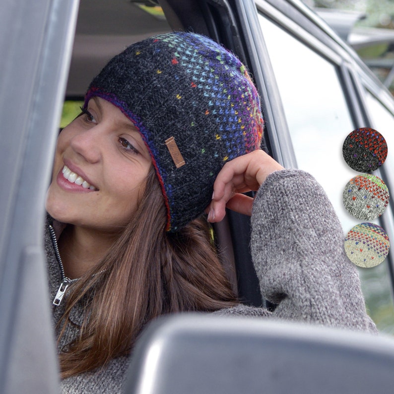 Wool hat Model Milan-Rainbow knitted hat, fully lined with fleece, winter hat image 1