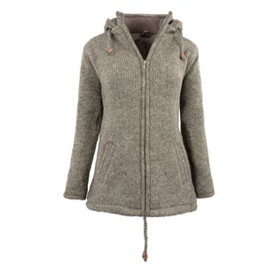 Chaqueta de lana modelo Eileen totalmente forrada capucha desmontable Naturbraun