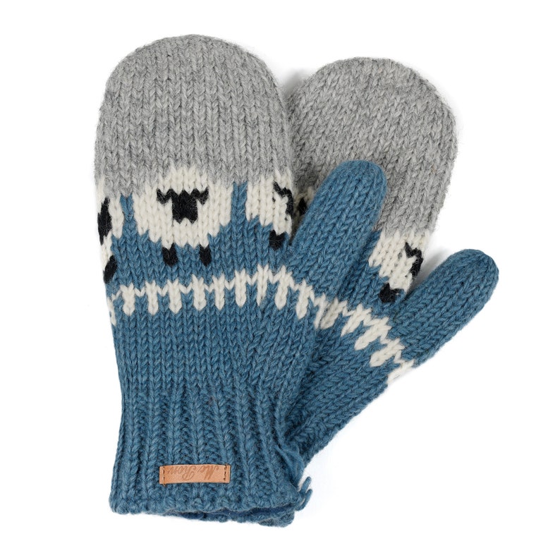 Gefütterte Fäustlinge Modell Samarella Im Schaf Design Winter Handschuhe Blau