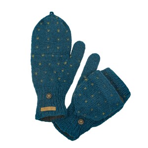 Folding gloves model Naomi with little hearts completely lined with fleece Nachtpetrol 5944