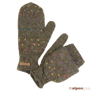 Klapphandschuhe Modell Naomi-Regebogen, Strickhandschuh zum Klappen, mit Fleece gefüttert, Winterhandschuh Naturdunkelbraun